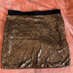 Gold Sequin Mini Skirt with Black Waistband